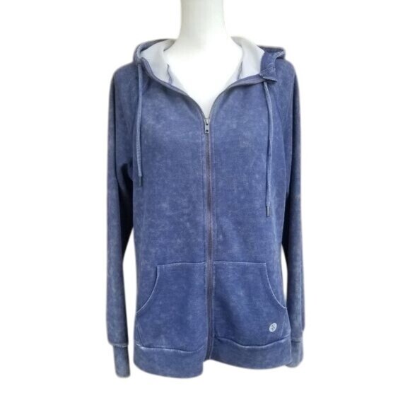 torrid Hooded Active Full Zip Jacket Sz M/L Thumb Holes Indigo Athleisure Casual - Picture 9 of 9